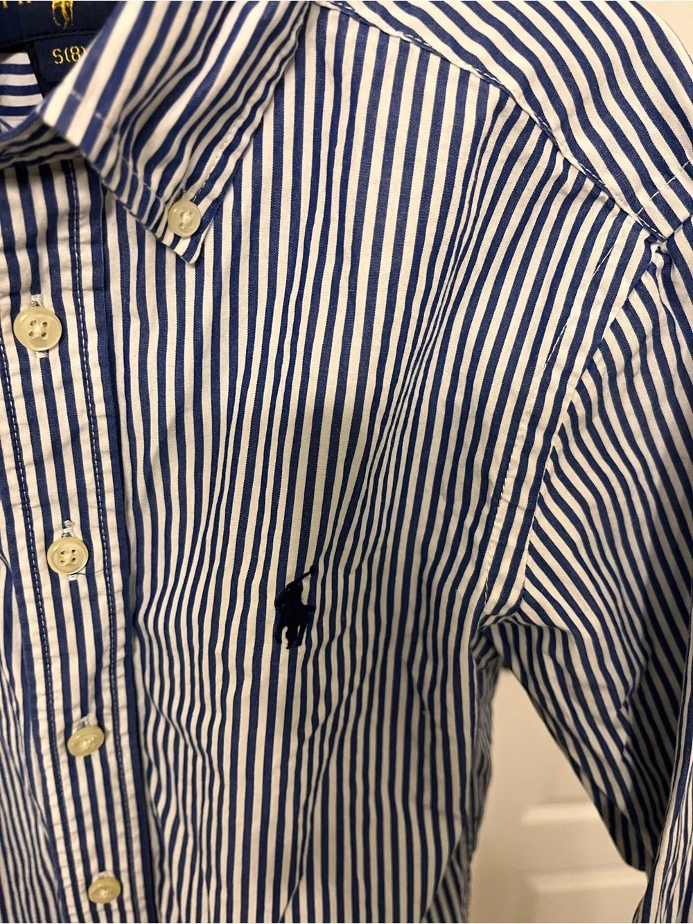 Ralph Lauren Blue and White Vertical Stripe Button-Down Shirt